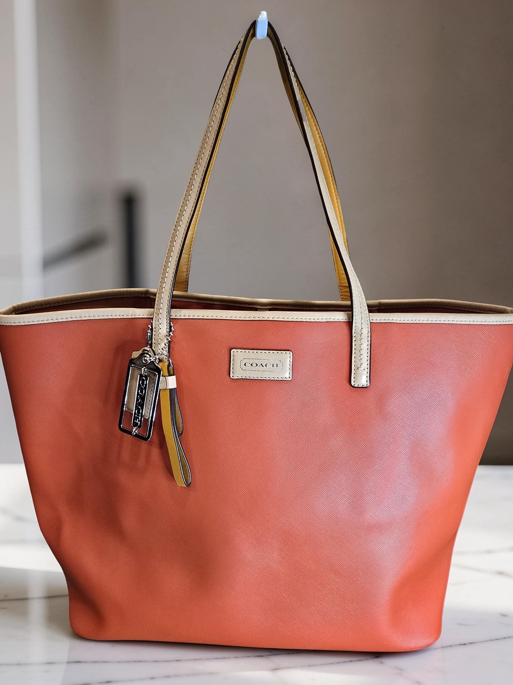 COACH Coral Saffiano Leather Park Metro Large Tote Bag